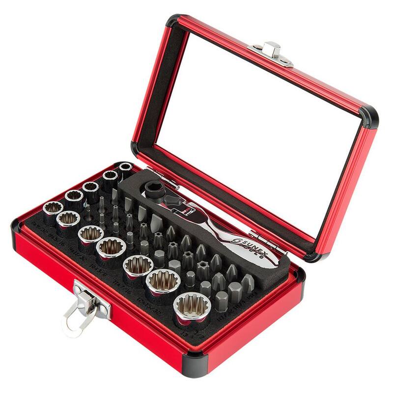 Herramientas Sunex Sunex 9732 Juego de Dados y Puntas con Mini Trinquete de Cabeza Dual Flexible (44 piezas) - 9732