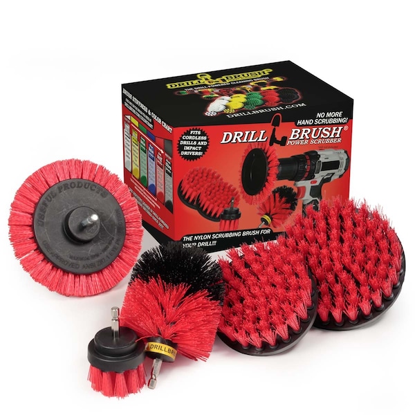 Cepillo para Taladro Power Scrubber de Useful Products 5 pulg. de ancho x 7 pulg. de largo, Rojo - R-S-E542O-QC-DB