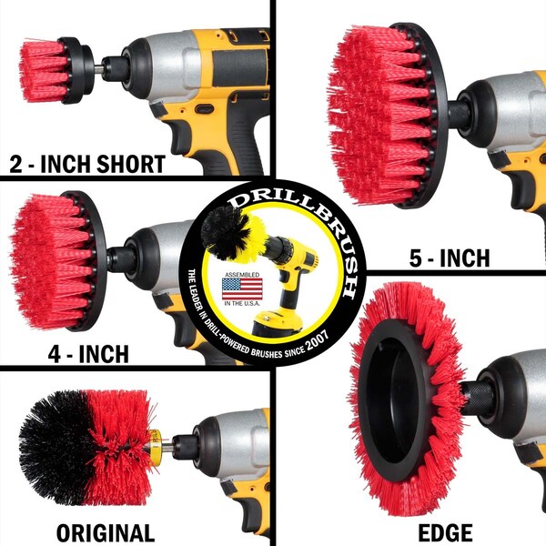 Cepillo para Taladro Power Scrubber de Useful Products 5 pulg. de ancho x 7 pulg. de largo, Rojo - R-S-E542O-QC-DB