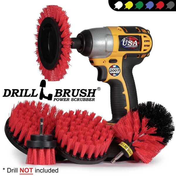 Cepillo para Taladro Power Scrubber de Useful Products 5 pulg. de ancho x 7 pulg. de largo, Rojo - R-S-E542O-QC-DB