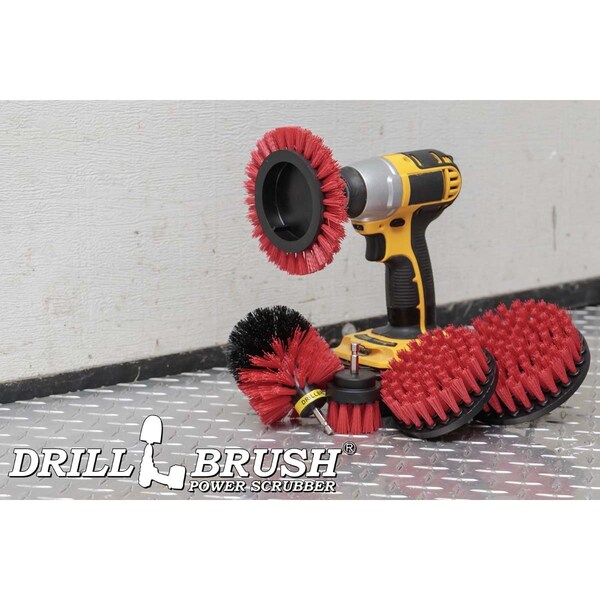 Cepillo para Taladro Power Scrubber de Useful Products 5 pulg. de ancho x 7 pulg. de largo, Rojo - R-S-E542O-QC-DB