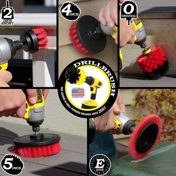 Cepillo para Taladro Power Scrubber de Useful Products 5 pulg. de ancho x 7 pulg. de largo, Rojo - R-S-E542O-QC-DB