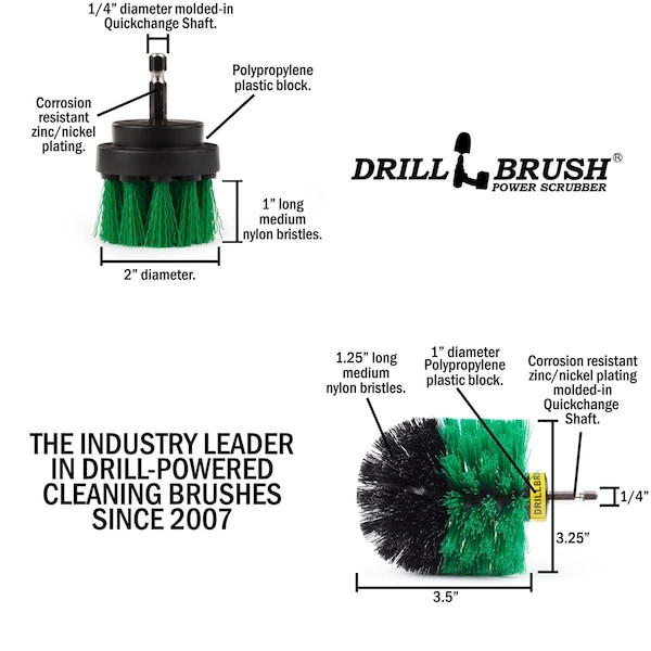 Brocha de Taladro Drillbrush Verde de Rigidez Media para Taladro Rotativo, Juego de 2 - G-S-2O-QC-DB