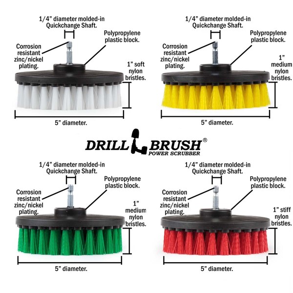 Cepillo de Taladro Power Scrubber de Useful Products 5 pulgadas de ancho x 5 pulgadas de largo, variedad - 5IN-S-GRWY-QC-DB