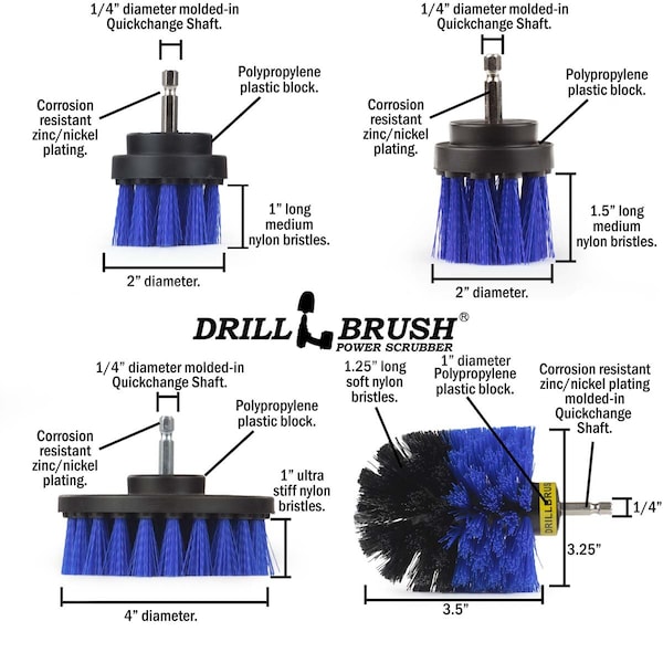 Cepillo taladro Power Scrubber de Useful Products 5 pulgadas de ancho y 5 pulgadas de largo, azul - B-42OS-2L-QC-DB