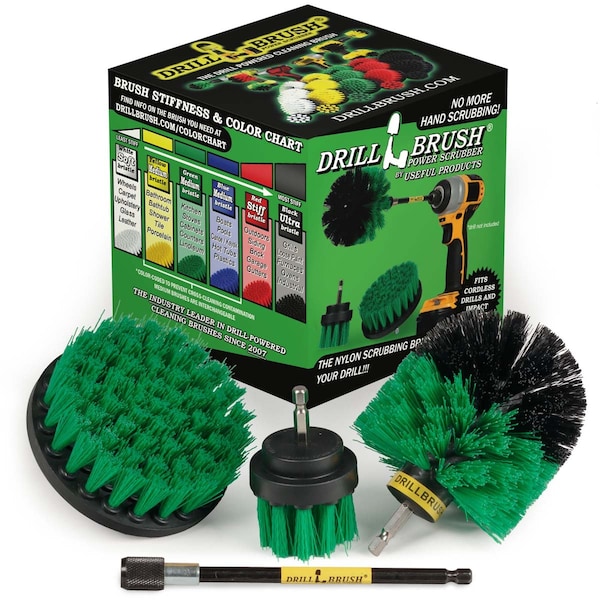 Cepillo Eléctrico Taladro Power Scrubber de Useful Products 5 pulgadas de ancho por 5 pulgadas de largo, verde - G-S-42O-5X-QC-DB
