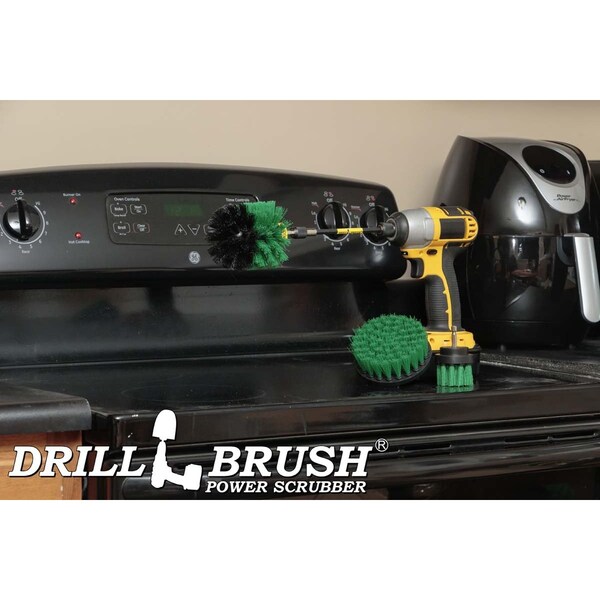 Cepillo Eléctrico Taladro Power Scrubber de Useful Products 5 pulgadas de ancho por 5 pulgadas de largo, verde - G-S-42O-5X-QC-DB