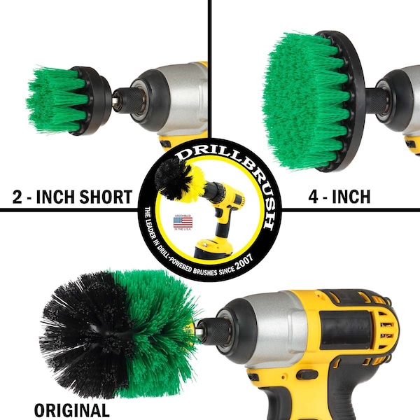 Cepillo Eléctrico Taladro Power Scrubber de Useful Products 5 pulgadas de ancho por 5 pulgadas de largo, verde - G-S-42O-5X-QC-DB