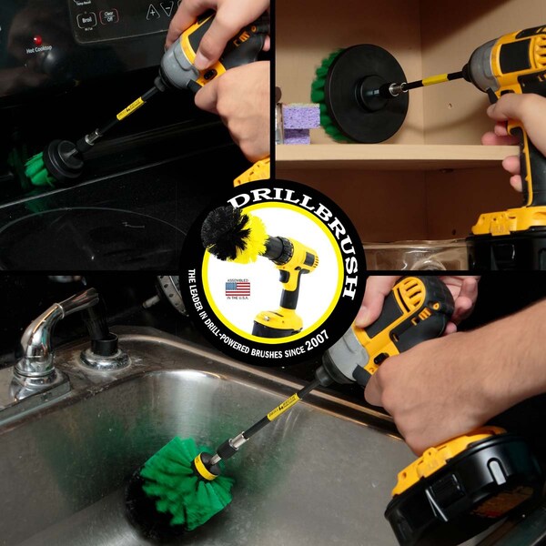 Cepillo Eléctrico Taladro Power Scrubber de Useful Products 5 pulgadas de ancho por 5 pulgadas de largo, verde - G-S-42O-5X-QC-DB