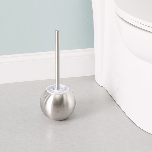 Cepillo para baño Home Basics HideAway con soporte higiénico redondo de acero inoxidable, color plata - TB41169