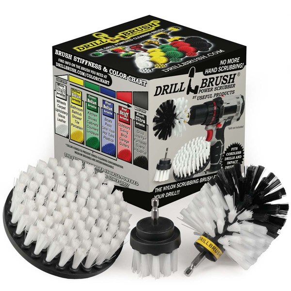 Cepillo para Taladro Power Scrubber de Useful Products 5 pulgadas de ancho y 5 pulgadas de largo, blanco - W-S-52O-QC-DB