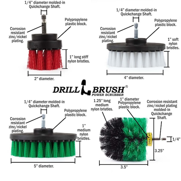 Cepillo de Taladro Power Scrubber de Useful Products 7 pulgadas de ancho 5 pulgadas de largo, variedad - S-W4G5OR2-QC-DB