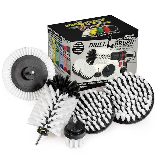 Cepillo de Taladro Limpiador de Potencia por Useful Products 5 pulg. de Ancho 7 pulg. de Largo, Blanco - W-S-E542J-QC-DB