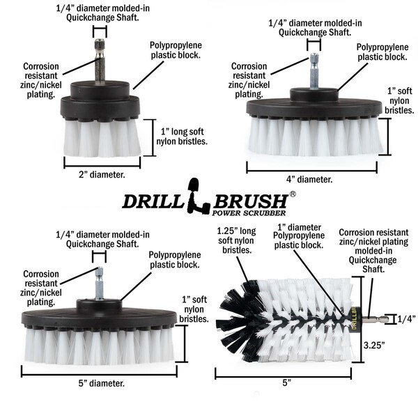Cepillo de Taladro Limpiador de Potencia por Useful Products 5 pulg. de Ancho 7 pulg. de Largo, Blanco - W-S-E542J-QC-DB