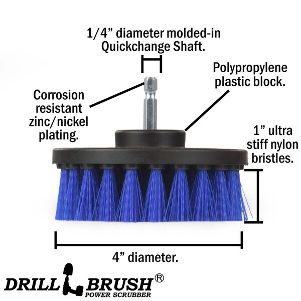 Cepillo Taladro Power Scrubber de Useful Products 4 pulgadas Ancho 4 pulgadas Largo, Azul - 4IN-S-B-QC-DB