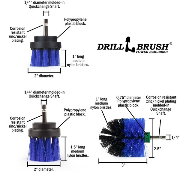 Cepillo Taladro Limpiador de Poder By Useful Products 7 in W 5 in L, Azul - B-542OMS-2L-QC-DB