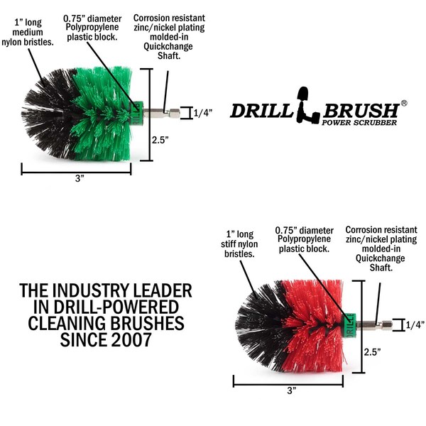 Suministros de limpieza Drillbrush - Cepillo para Taladro - Cerdas Medianas y Rígidas MINI Spin B - M-S-GR-QC-DB