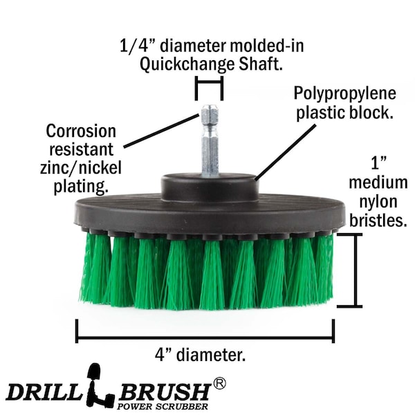 Accesorios de Cocina Drillbrush - Suministros de Limpieza - Cepillo de Taladro - Estufa - 4IN-LIM-VERDE-CORTO-QC