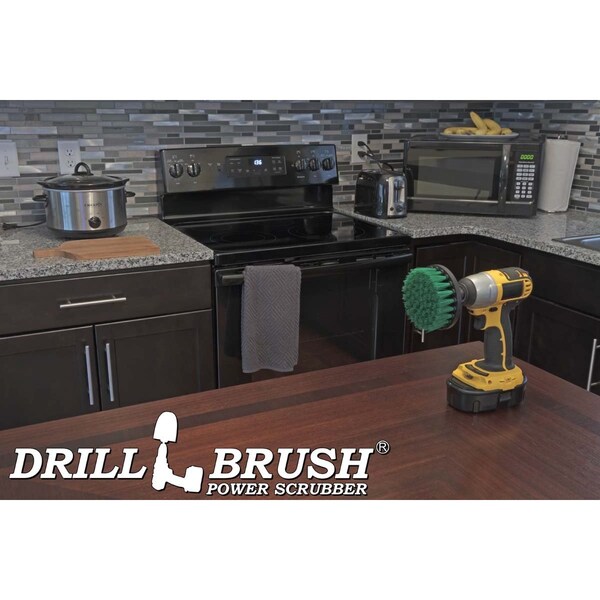 Accesorios de Cocina Drillbrush - Suministros de Limpieza - Cepillo de Taladro - Estufa - 4IN-LIM-VERDE-CORTO-QC