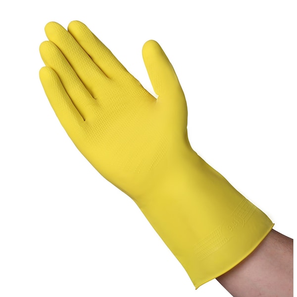 Guantes resistentes a químicos Vguard de látex amarillo con forro flocado, puño enrollado de 12", paquete de 288 - C22B19