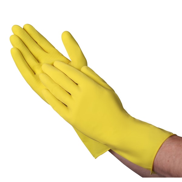 Guantes resistentes a químicos Vguard de látex amarillo con forro flocado, puño enrollado de 12", paquete de 288 - C22B19