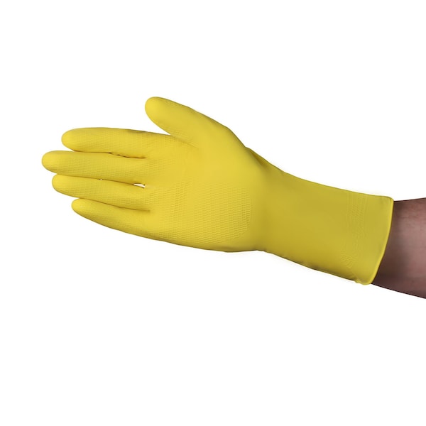 Guantes resistentes a químicos Vguard de látex amarillo con forro flocado, puño enrollado de 12", paquete de 288 - C22B19