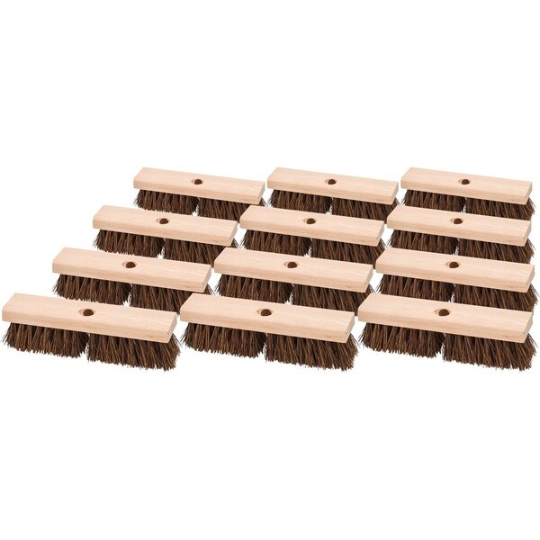 Cepillo de Cubiertas/Pisos Genuine Joe - Mango de Madera de 10 pulgadas - Cerdas de Palma, Paquete de 12 - GJO18416CT