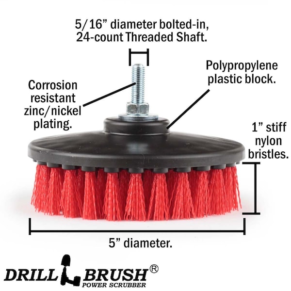 Drillbrush Outdoor - Suministros de Limpieza - Cepillo Taladro - Limpia y Remueve Algas - 5IN-S-R-T-DB