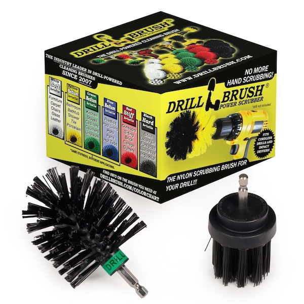 Drillbrush tamaño mini de cerdas largas ultra rígidas en negro para taladro de limpieza rotativo, paquete de 2 - K-L-2M-QC-DB