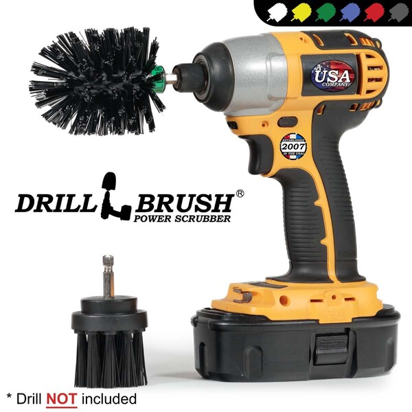 Drillbrush tamaño mini de cerdas largas ultra rígidas en negro para taladro de limpieza rotativo, paquete de 2 - K-L-2M-QC-DB