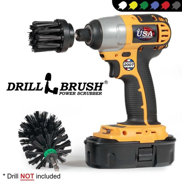Drillbrush tamaño mini de cerdas largas ultra rígidas en negro para taladro de limpieza rotativo, paquete de 2 - K-L-2M-QC-DB