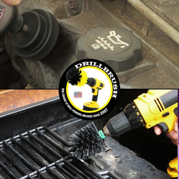 Drillbrush tamaño mini de cerdas largas ultra rígidas en negro para taladro de limpieza rotativo, paquete de 2 - K-L-2M-QC-DB