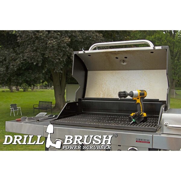 Drillbrush tamaño mini de cerdas largas ultra rígidas en negro para taladro de limpieza rotativo, paquete de 2 - K-L-2M-QC-DB