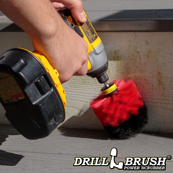 Cepillo para Taladro para Exteriores - Jardín - Patio - Deck - Suministros de Limpieza - Cepillo para Taladro - Bi - ROJO-NEGR0 RÍGIDO ORIGINAL