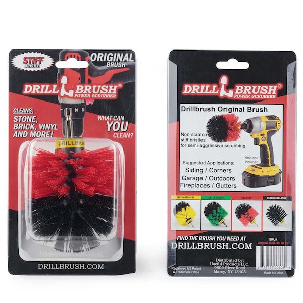 Cepillo para Taladro para Exteriores - Jardín - Patio - Deck - Suministros de Limpieza - Cepillo para Taladro - Bi - ROJO-NEGR0 RÍGIDO ORIGINAL