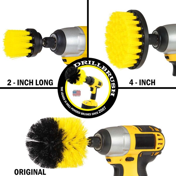 Cepillo Taladro Limpiador de Potencia de Useful Products 5 pulgadas de ancho 5 pulgadas de largo, color amarillo - Y-4OS-2L-QC-DB