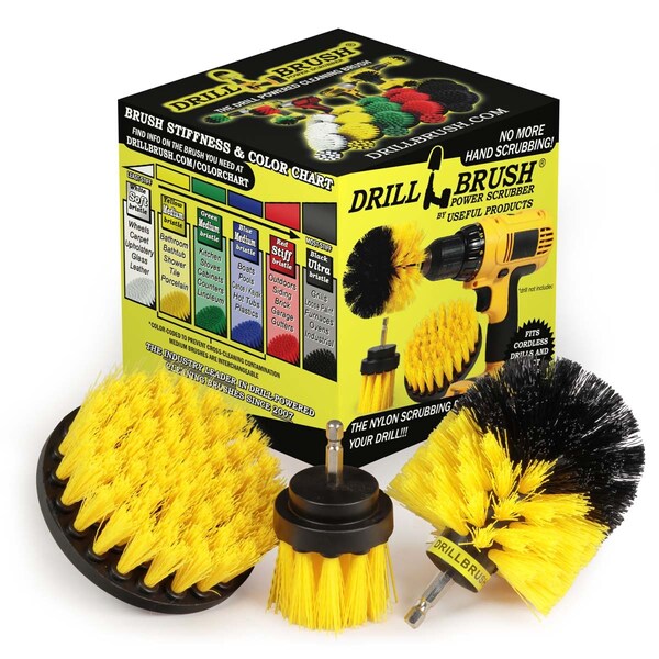 Cepillo Taladro Limpiador de Potencia de Useful Products 5 pulgadas de ancho 5 pulgadas de largo, color amarillo - Y-4OS-2L-QC-DB