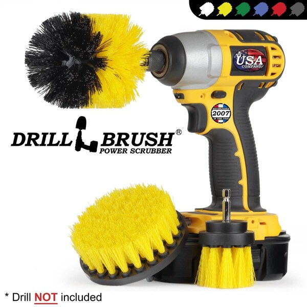 Cepillo Taladro Limpiador de Potencia de Useful Products 5 pulgadas de ancho 5 pulgadas de largo, color amarillo - Y-4OS-2L-QC-DB