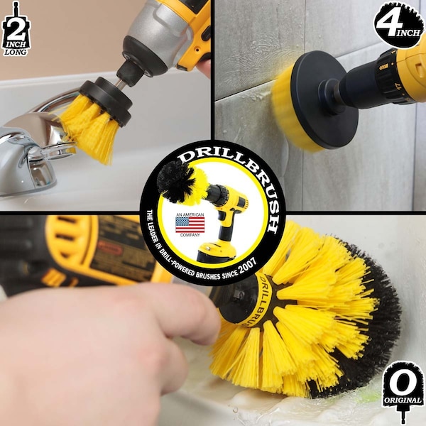 Cepillo Taladro Limpiador de Potencia de Useful Products 5 pulgadas de ancho 5 pulgadas de largo, color amarillo - Y-4OS-2L-QC-DB