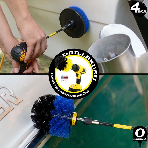 Cepillo Taladro Limpiador Potenciado por Useful Products 5 pulgadas de ancho por 5 pulgadas de largo, Azul - B-S-4O-5X-QC-DB
