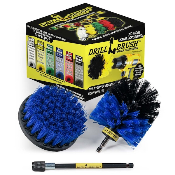 Cepillo Taladro Limpiador Potenciado por Useful Products 5 pulgadas de ancho por 5 pulgadas de largo, Azul - B-S-4O-5X-QC-DB