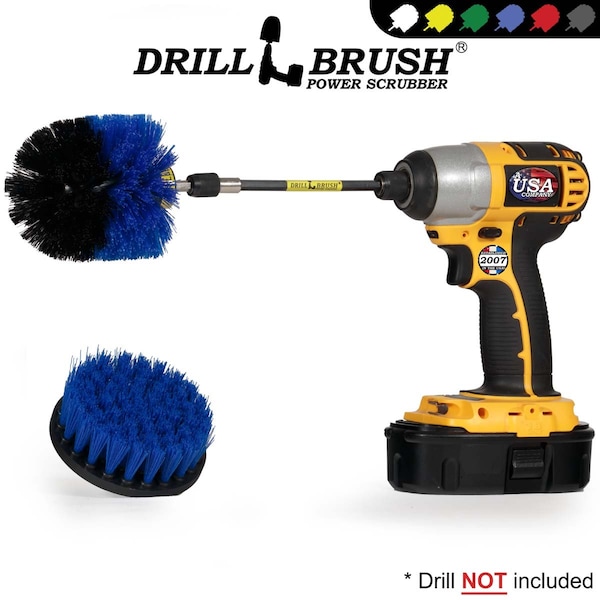 Cepillo Taladro Limpiador Potenciado por Useful Products 5 pulgadas de ancho por 5 pulgadas de largo, Azul - B-S-4O-5X-QC-DB