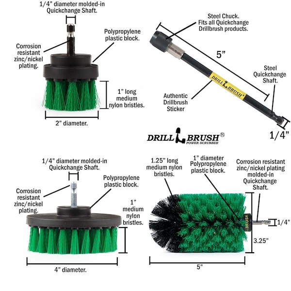 Cepillo de Taladro Power Scrubber de Useful Products 5 in de Ancho 7 in de Largo, Verde - G-S-42J-5X-QC-DB