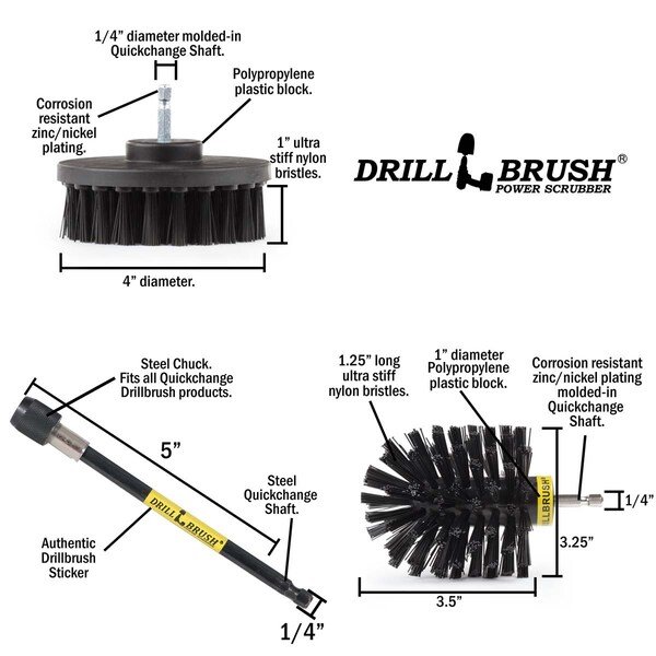 Cepillo taladro Power Scrubber de Useful Products 5 pulgadas de ancho 5 pulgadas de largo, color negro - K-S-4O-5X-QC-DB