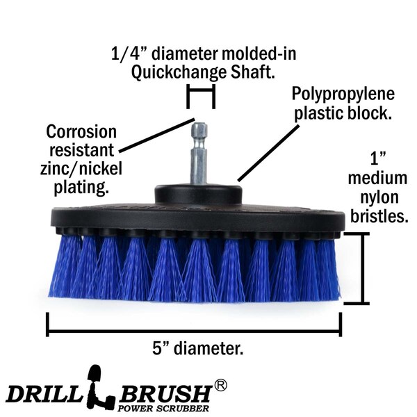 Cepillo para barcos de 5 pulgadas Drillbrush Marine - Cepillo giratorio - Yate - Kayak - 5IN-S-B-QC-DB