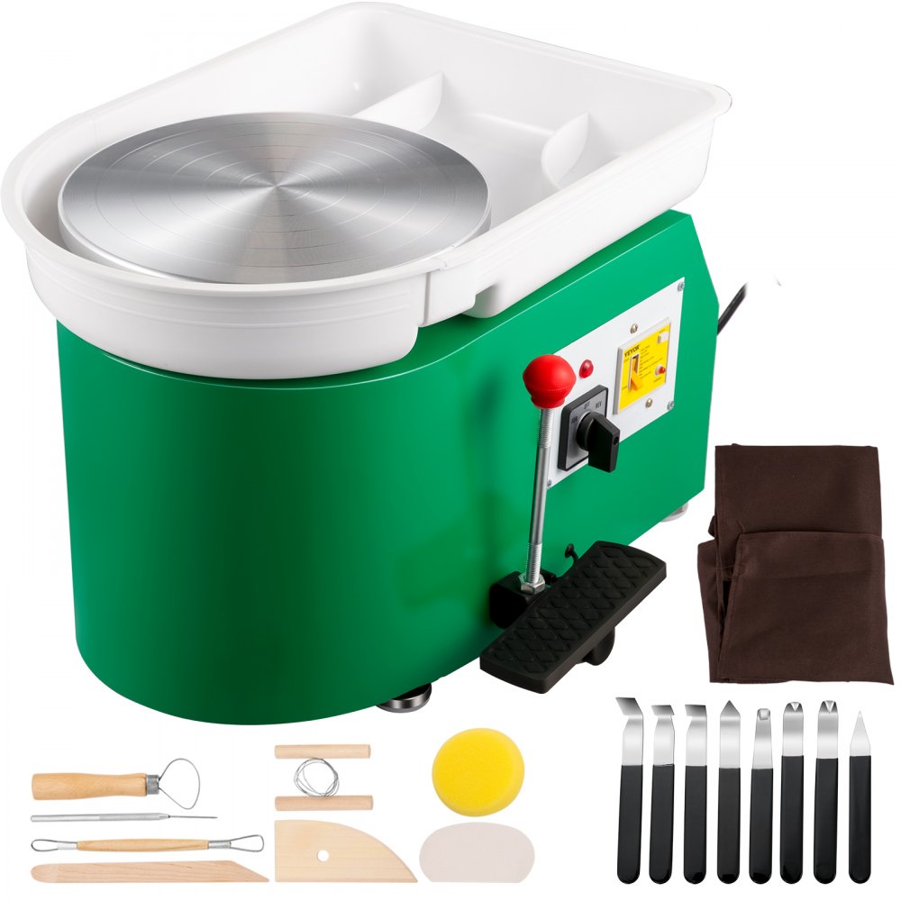 VEVOR Pottery Wheel 28cm Pottery Forming Machine 350W Electric Pottery Wheel with Adjustable Feet Lever Pedal DIY Clay Tool with Tray for Ceramic Work Clay Art DIY Clay Green, 18 Piece - XTXTYLPJL28CMA5LJV1