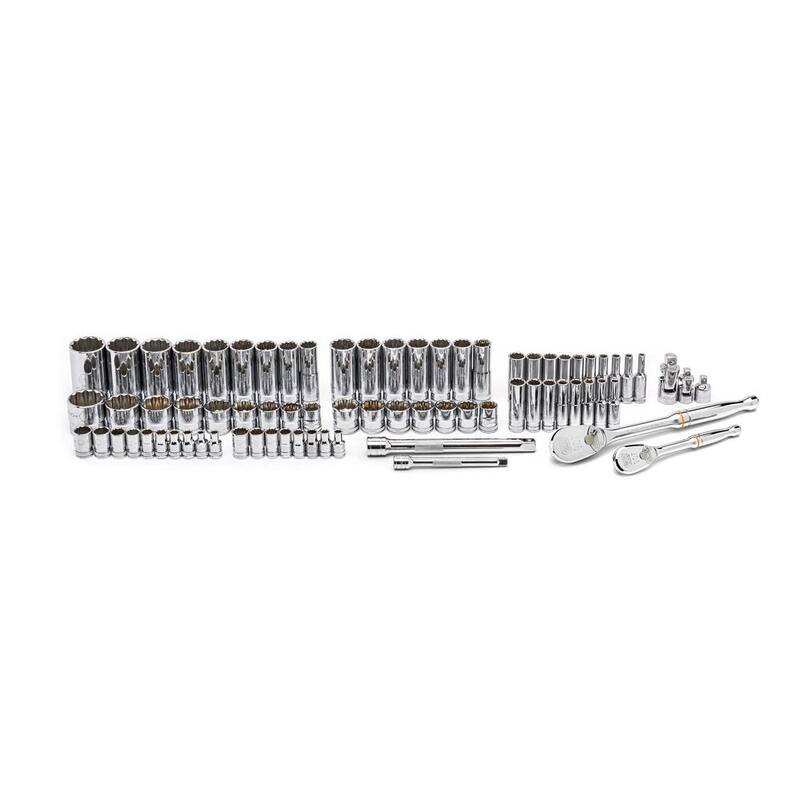 Juego de herramientas mecánicas GEARWRENCH de 1/4 y 3/8 pulgadas con trinquete estándar y profundo de 12 puntos en medidas estándar y métricas (76 piezas) - 80948.