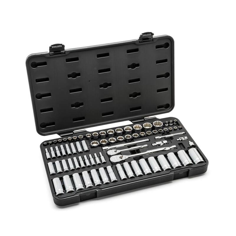 Juego de herramientas mecánicas GEARWRENCH de 1/4 y 3/8 pulgadas con trinquete estándar y profundo de 12 puntos en medidas estándar y métricas (76 piezas) - 80948.