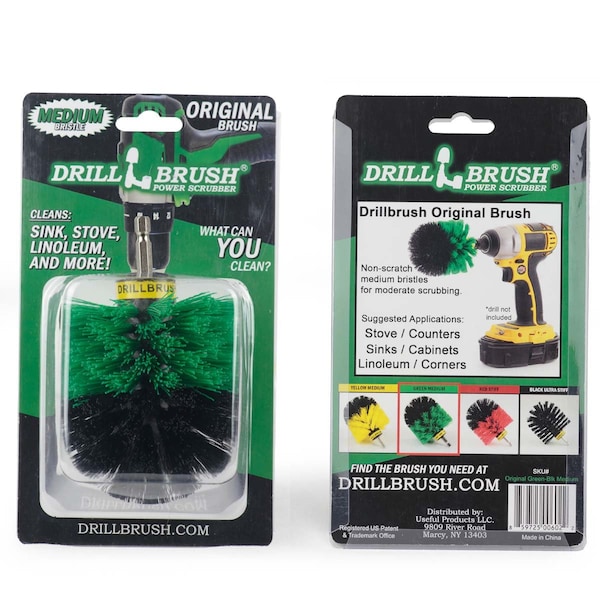 Suministros de limpieza Drillbrush - Limpiadores para el hogar - Accesorios de cocina - Taladro B - ORIGINAL VERDE-NEGRO MEDIO