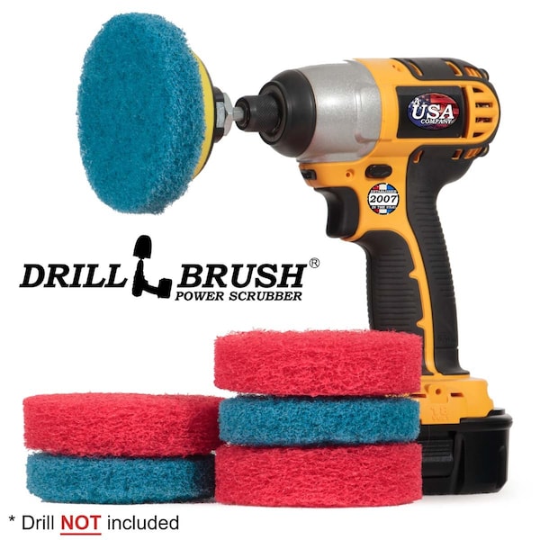 Accesorio para taladro inalámbrico Drillbrush - Fregar - Restregar - Almohadillas para taladro - Eliminador de agua dura - P4-3RB-3V-QC-DB